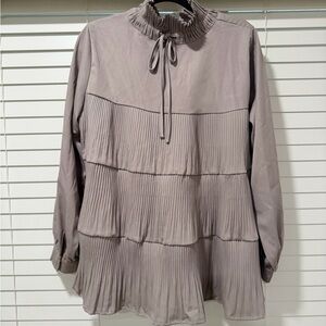 Pleated Ruffle Neck Blouse in Dusty Mauve